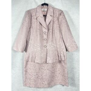 Danillo 2PC Skirt Suit Women's 14 Baby Pink Blazer Buttons Quilted Shiny